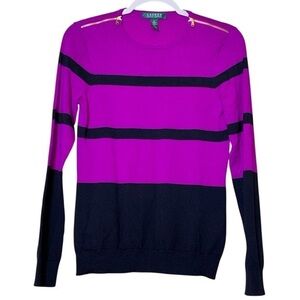Lauren Ralph Lauren Black & Purple Sweater with Gold Zippers on Shoulders